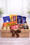 Assorted chocolate gift crate with Reese's, Cadbury, KitKat, Hershey's, Lindt, Ferrero and other chocolate treats