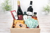Body care indulgence hamper with red and sparkling wine and The Body Shop bath and body products