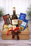 Chardonnay and gourmet chocolate gift crate with Ferrero Rocher, shortbread and assorted cookies