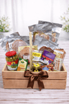 Deluxe charcuterie and smoked salmon gift crate with cold cuts, cheese, crackers and assorted gourmet treats