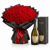 100 Red Roses Dom Perignon Package