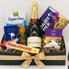 Golden celebration gift box with Moët & Chandon, Lindt chocolates, Toblerone, Cadbury, Brie cheese and Gullón biscuits in the Philippines