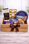 Luxury chocolate and cookie gift crate with Lindt dark chocolate, Ferrero Rocher, Danish butter cookies and Cadbury for delivery in the Philippines