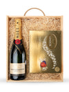 Moët & Chandon 750ml champagne and Lindt assorted chocolates luxury gift set in wooden crate