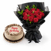 Red Roses Bouquet & Mocha Dedication Cake Package