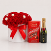 24 red and white roses with Moët Chandon 200ml and Lindt Lindor chocolates gift set