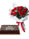 Red Roses Bouquet & Chocolate Dedication Cake Package